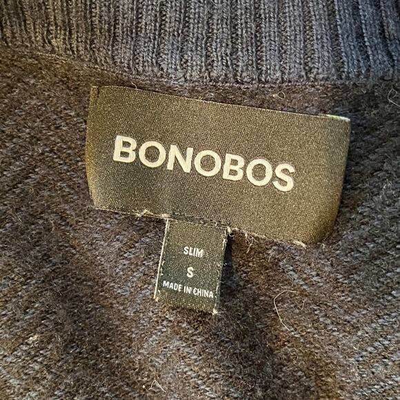 Bonobos Extra Fine Merino Wool Sweater Slim Small 1/4 Zip Blue Black Zip Zag - Picture 3 of 4